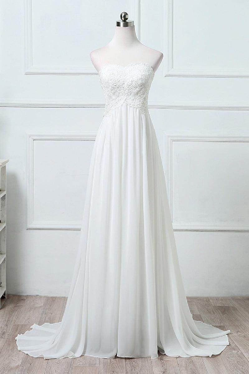 A-Line Sweep-Brush Train Chiffon Wedding Dress 640165830660 - COCOMELODY